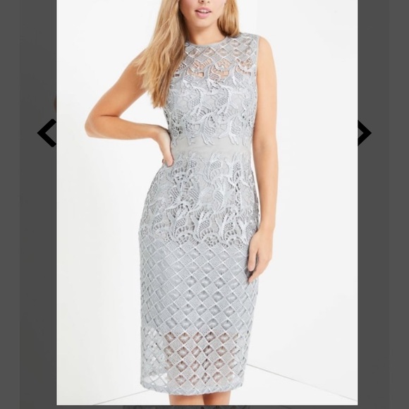 Little Mistress ASOS Waterlily Crochet Silver Gray Lace Midi Dress Illusion - Picture 2 of 16